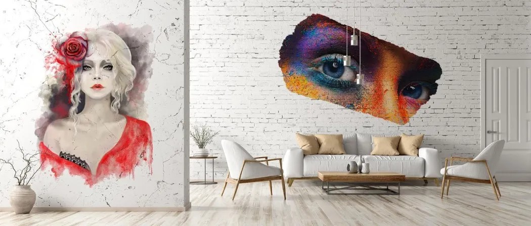 Wall printing of women in large modern apartment